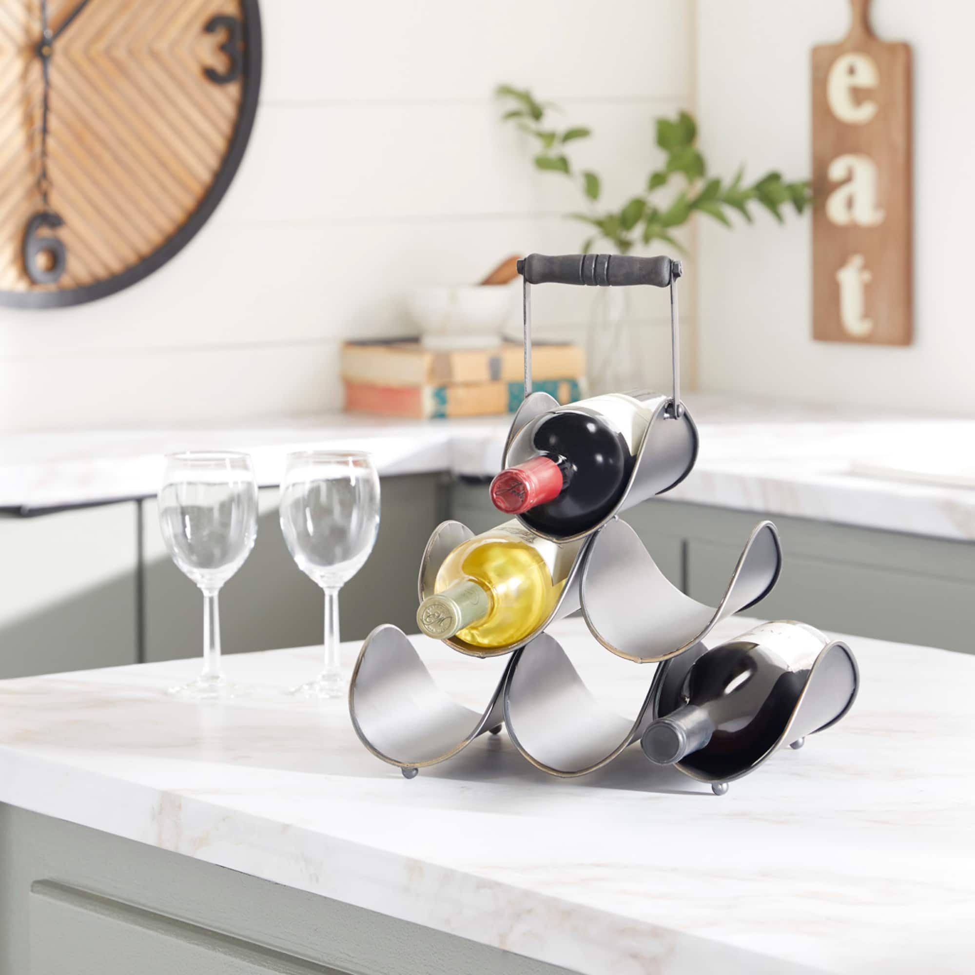 15" Black Metal Industrial Wine Rack